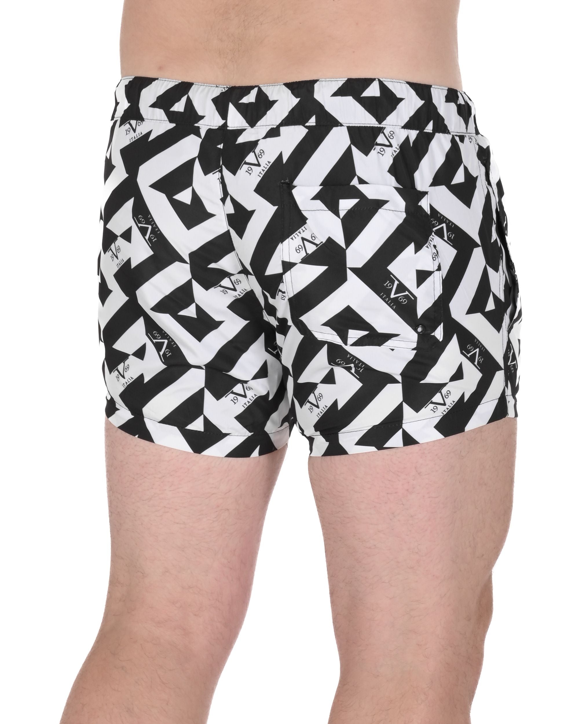 19V69 Italia Mens Swimwear Trunk VSC1MBS01 BLACK WHITE