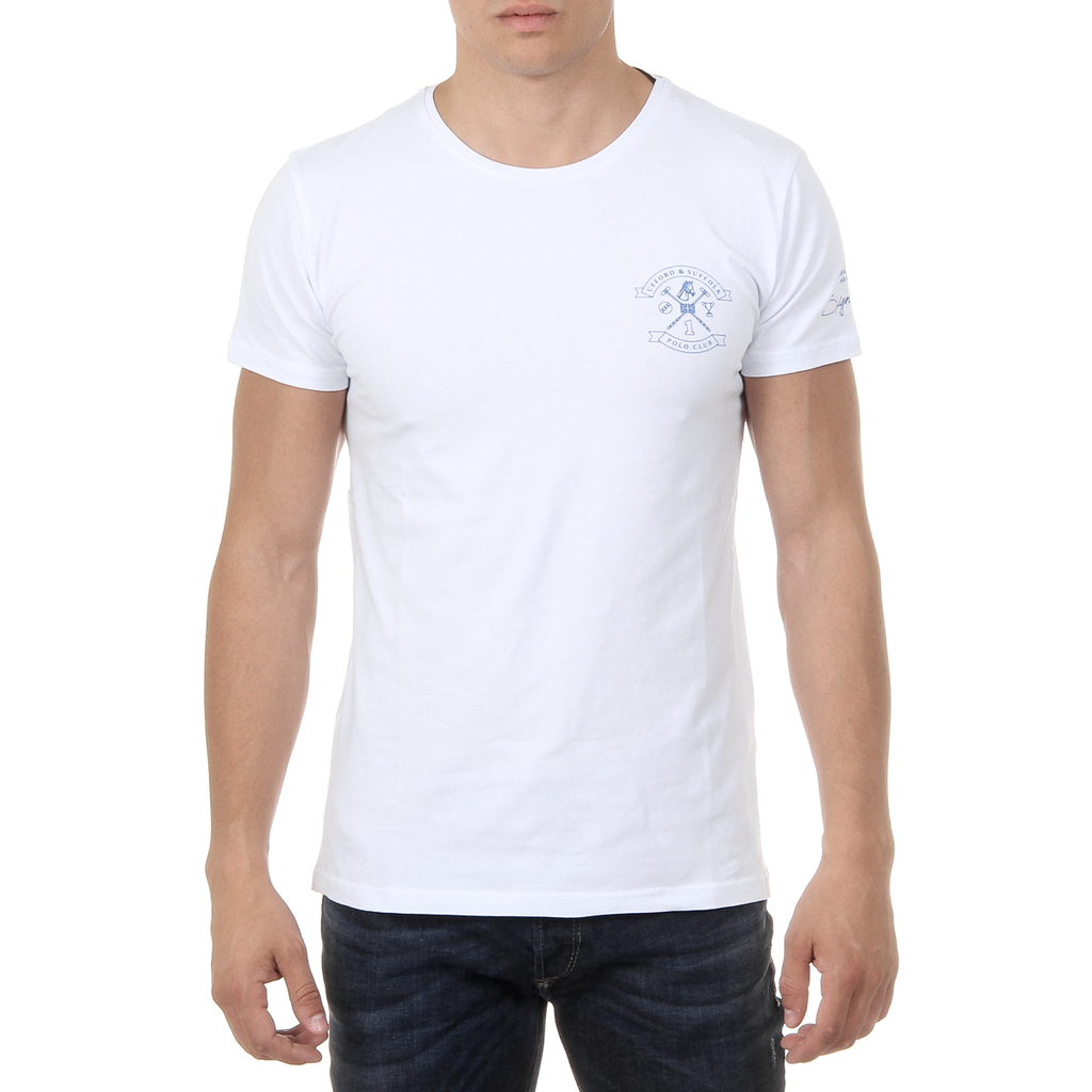 Camiseta de hombre Ufford & Suffolk Polo Club, manga corta, cuello redondo, US028, blanca