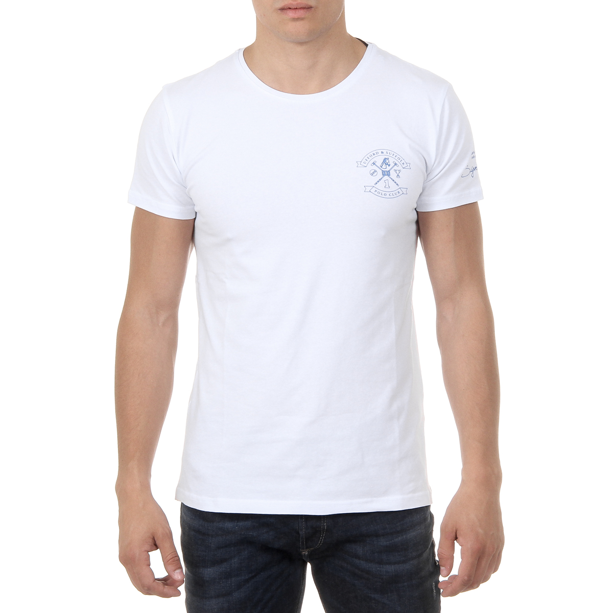 Camiseta de hombre Ufford & Suffolk Polo Club, manga corta, cuello redondo, US028, blanca