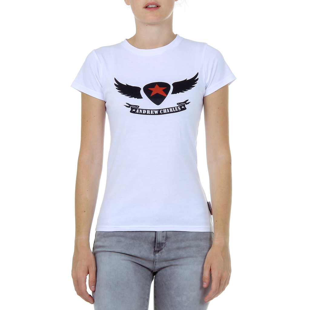 Camiseta Andrew Charles para mujer, manga corta, cuello redondo, color blanco TARANA