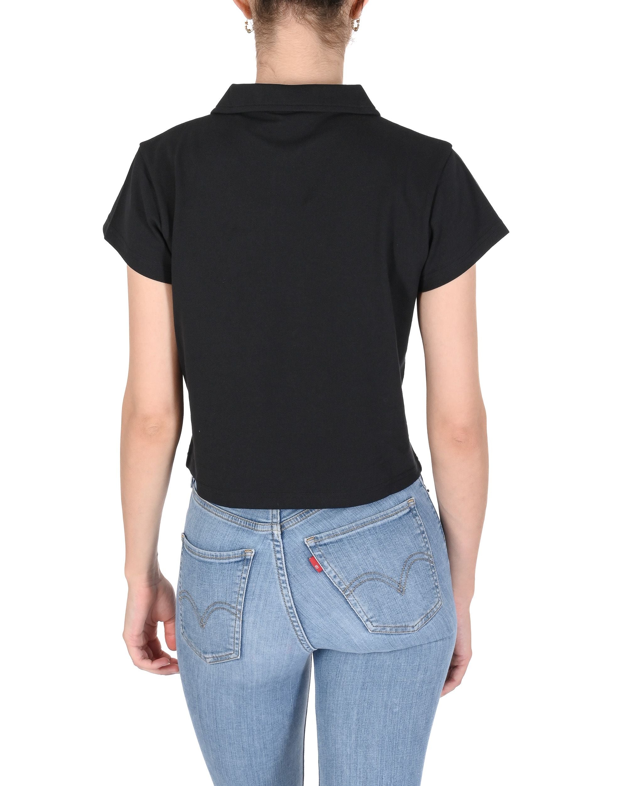 19V69 Italia Womens Cropped Pique Polo VSC1WPL01 BLACK