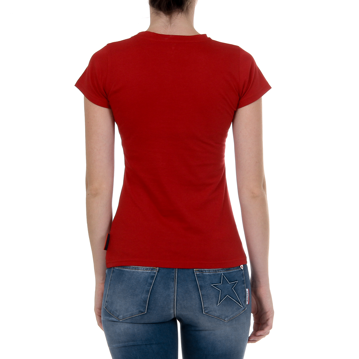 Camiseta Andrew Charles para mujer, manga corta, cuello redondo, color rojo TARANA