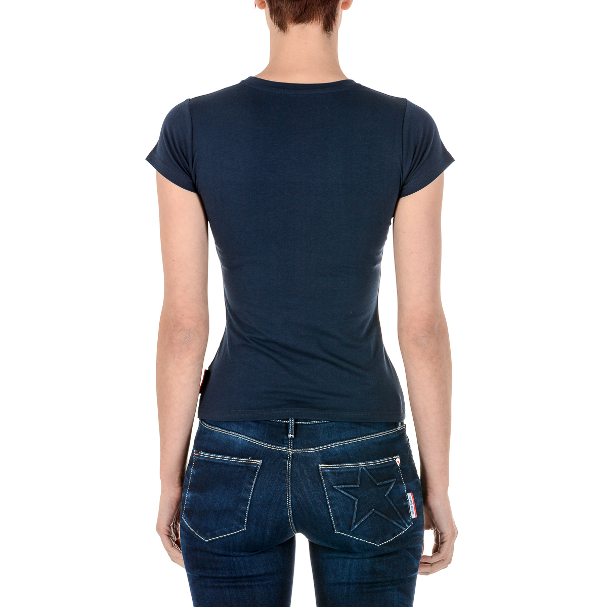 Camiseta Andrew Charles para mujer, manga corta, cuello redondo, azul, TARANA