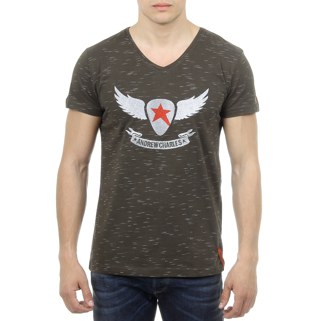 Andrew Charles Mens T-Shirt Short Sleeves V-Neck Dark Green CONNOR