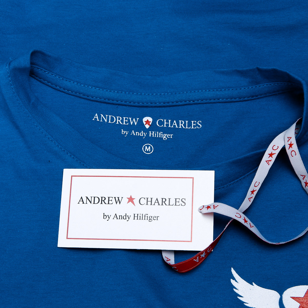 Camiseta Andrew Charles para mujer, manga corta, cuello redondo, azul, TARANA