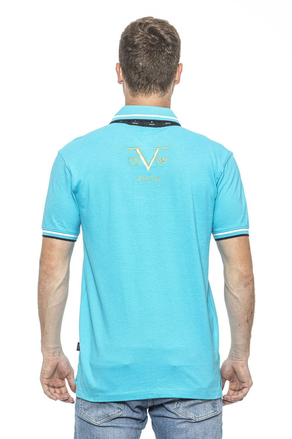 19V69 Italia Polo para hombre Azul Claro RETRO TURQUESA