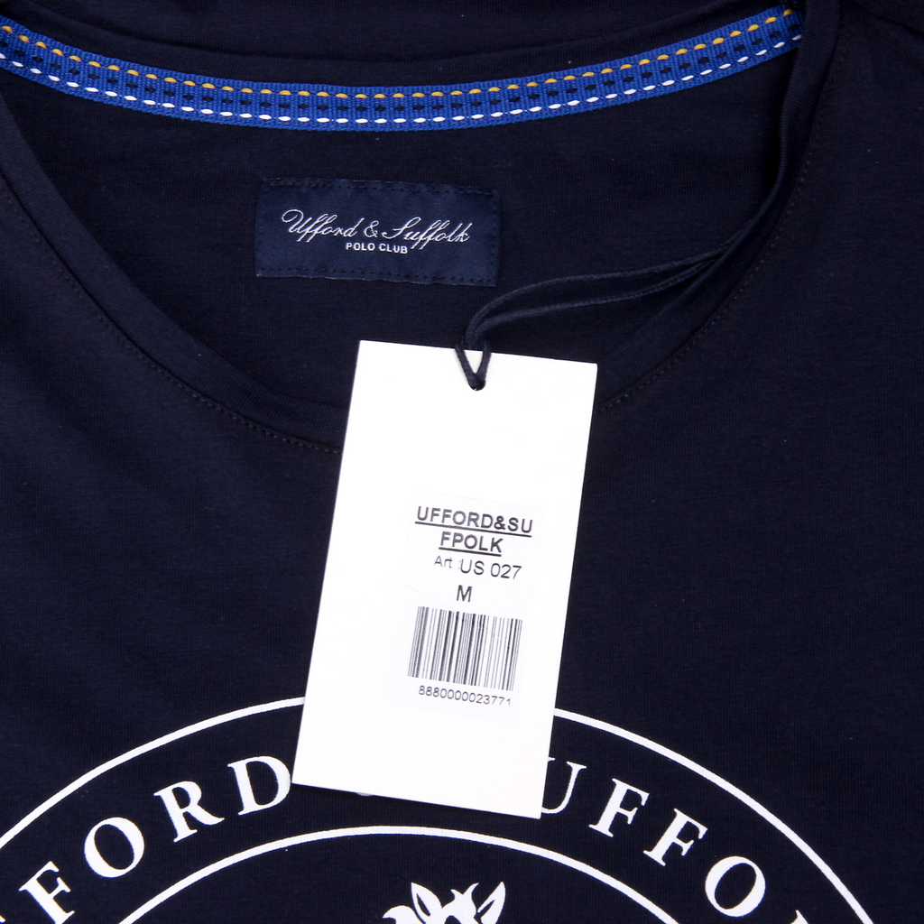 Camiseta de hombre Ufford & Suffolk Polo Club, manga corta, cuello redondo, US027, azul marino