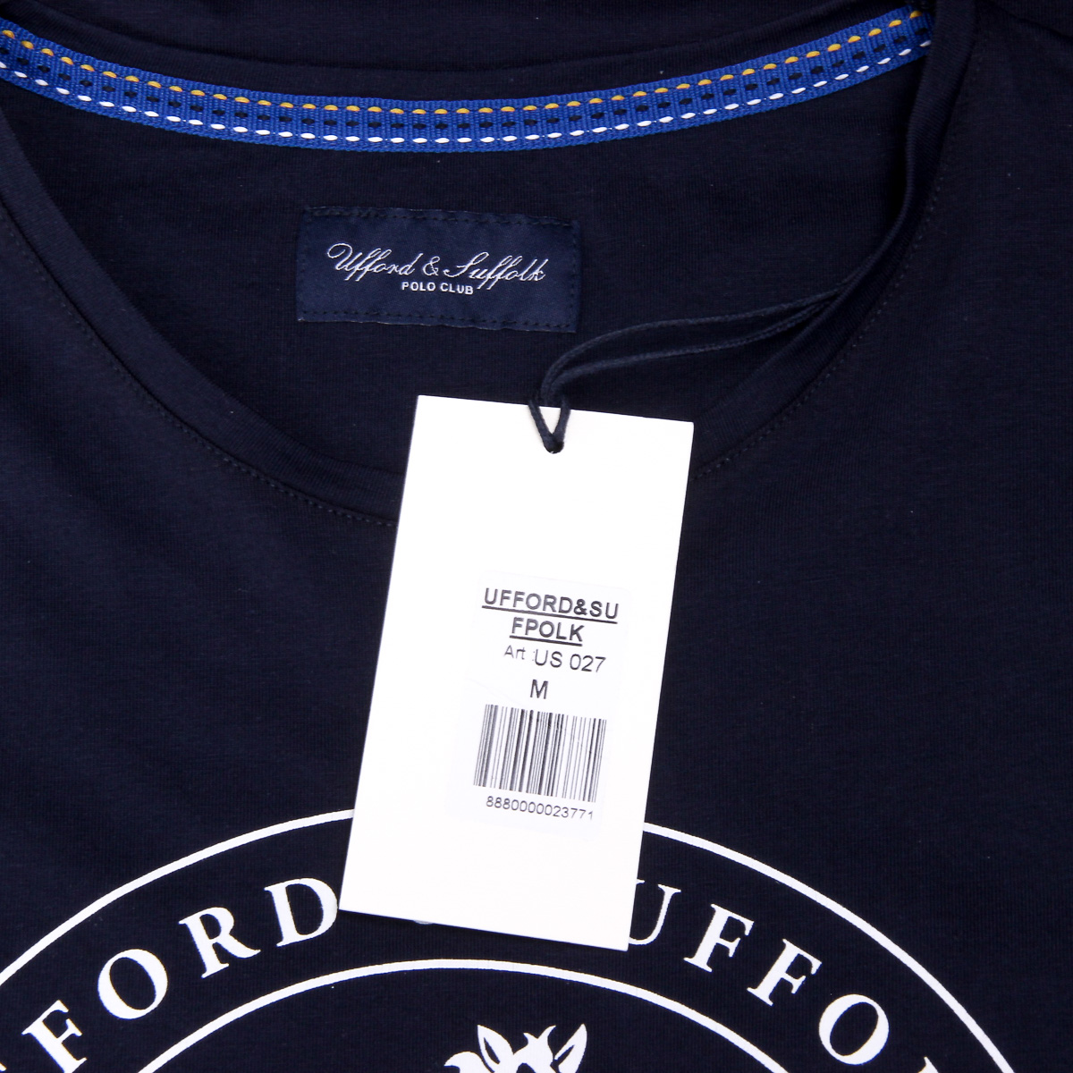 Camiseta de hombre Ufford & Suffolk Polo Club, manga corta, cuello redondo, US027, azul marino