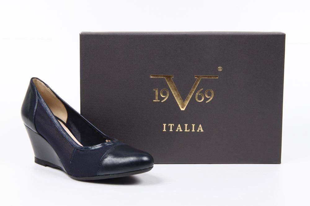 V 1969 Italia Zapatos de cuña para mujer 4356 480 TES TES ELASTICO RETE BLU