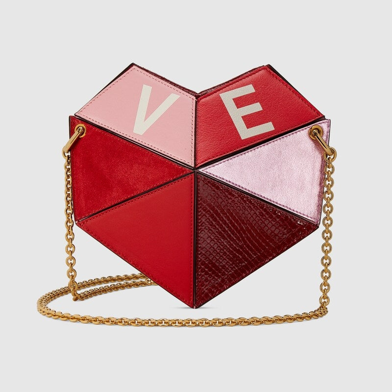 Bolso de hombro pequeño Gucci en forma de corazón rojo rosa
