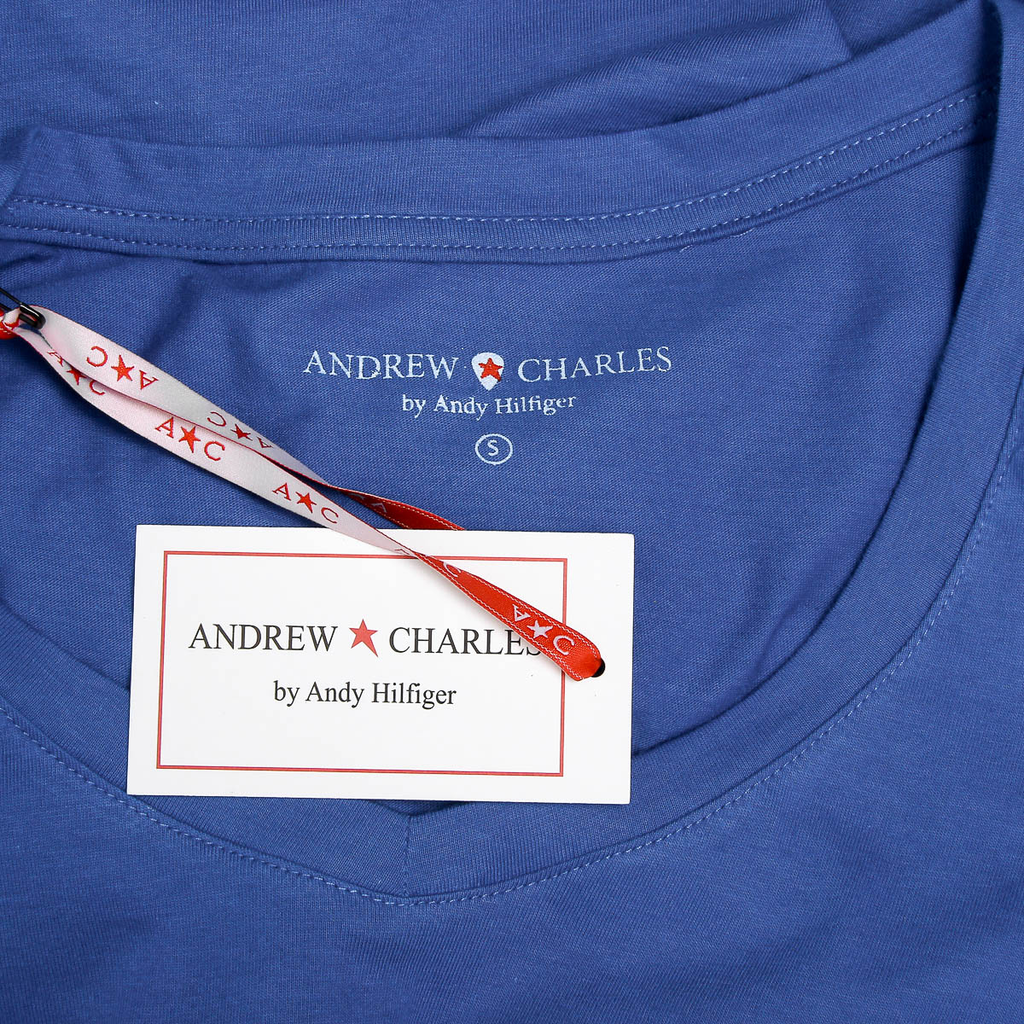 Camiseta Andrew Charles para mujer, manga corta, cuello en V, azul TAPIWA