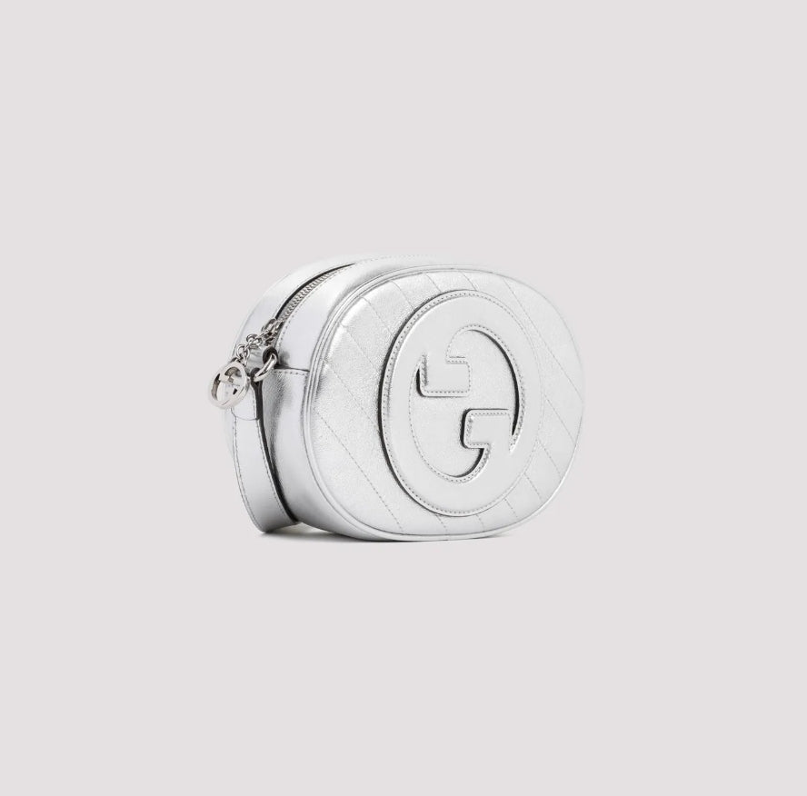 Bolso de hombro de piel metalizada con logotipo GG