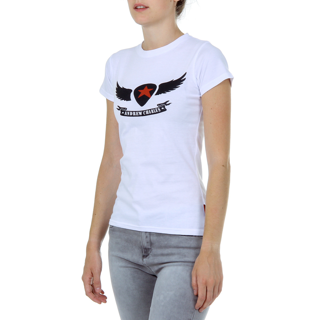Camiseta Andrew Charles para mujer, manga corta, cuello redondo, color blanco TARANA