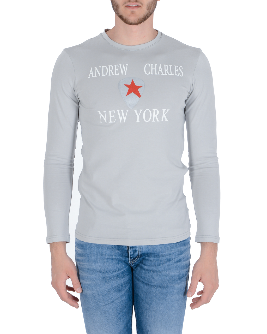 Camiseta Andrew Charles para hombre, manga larga, Selma, gris claro, talla 14