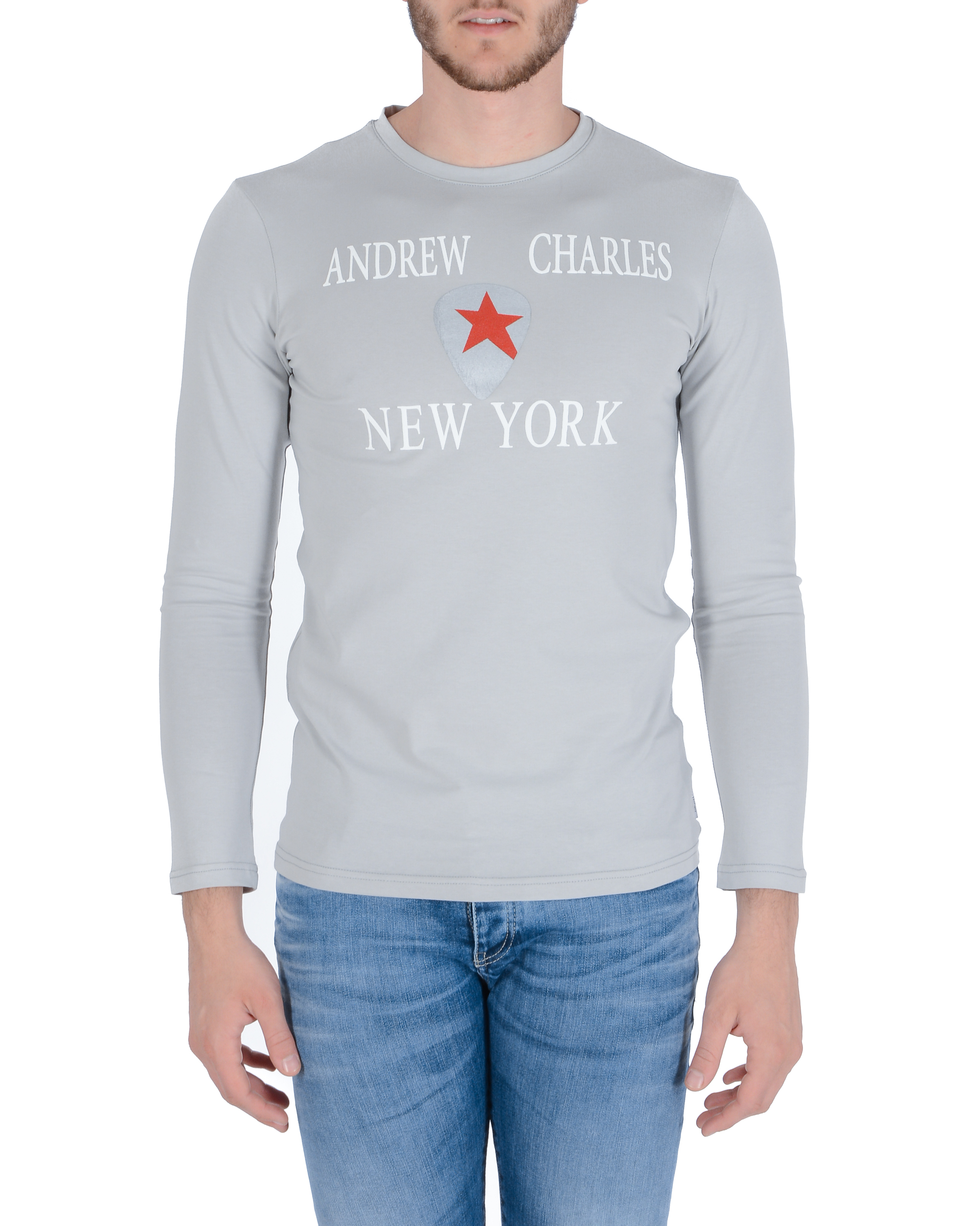 Camiseta Andrew Charles para hombre, manga larga, Selma, gris claro, talla 14