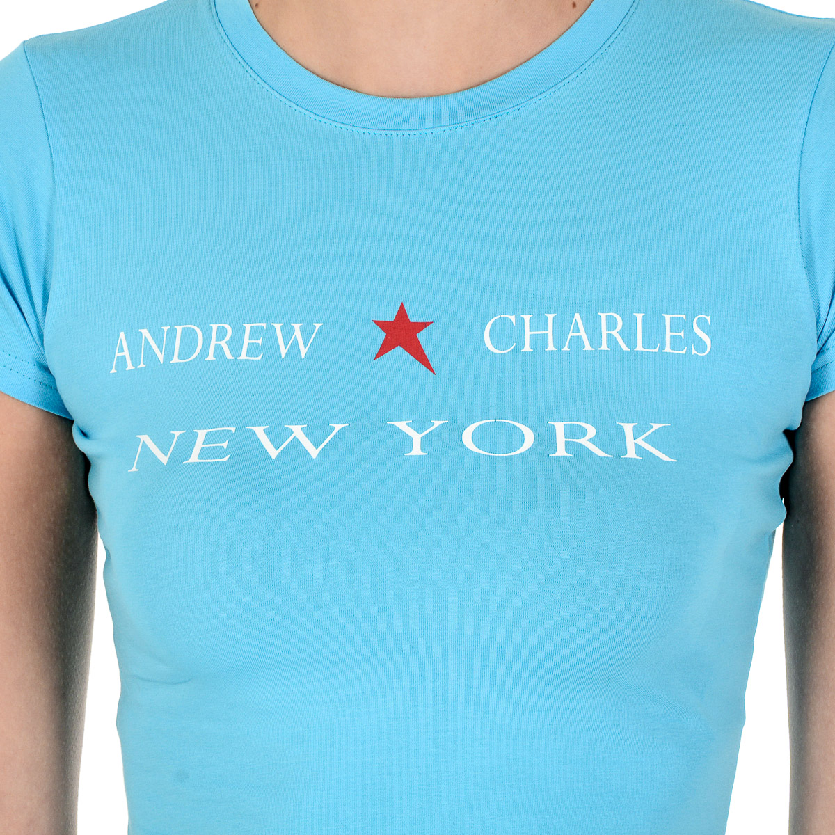 Camiseta Andrew Charles para mujer, manga corta, cuello redondo, azul claro TARANA