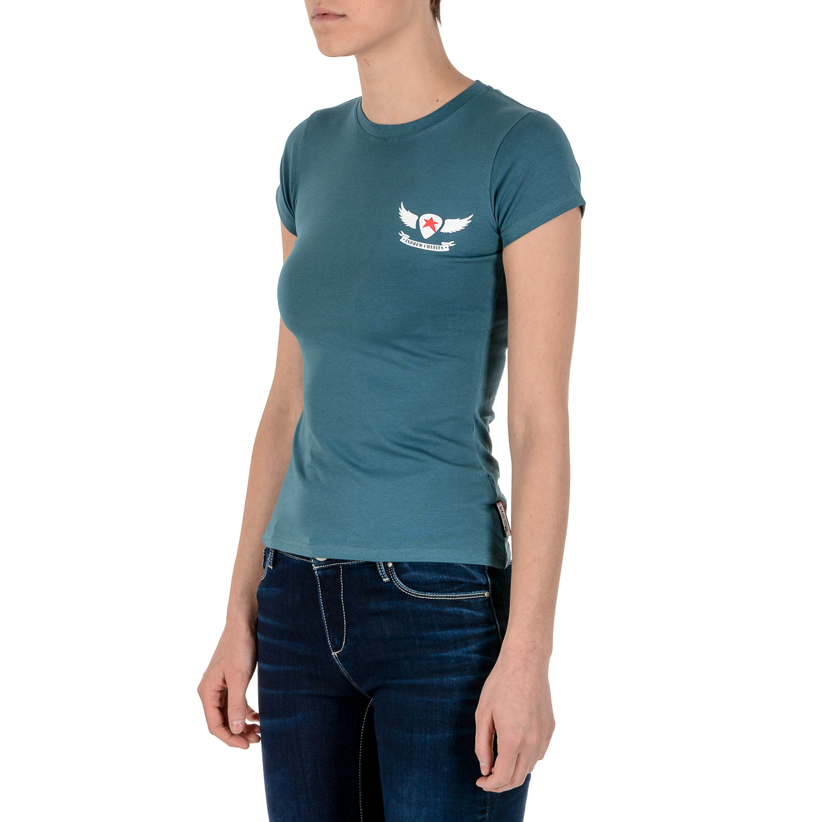 Camiseta Andrew Charles para mujer, manga corta, cuello redondo, verde TARANA