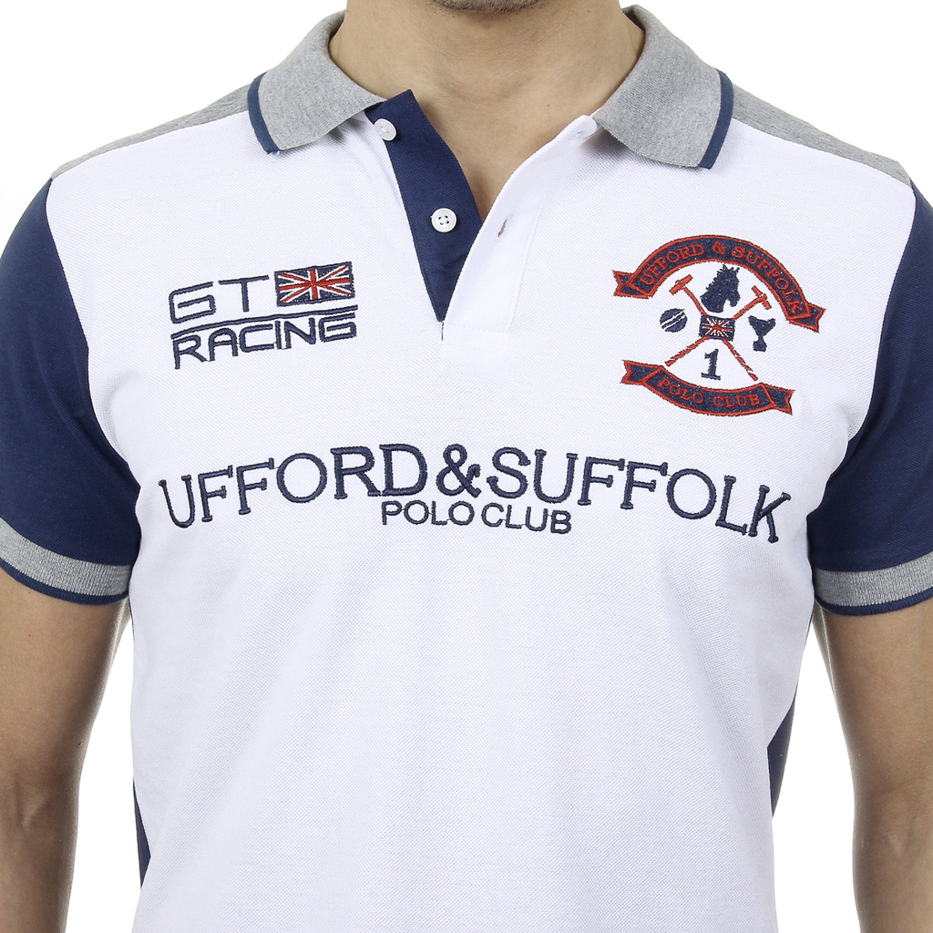 Polo Ufford & Suffolk Polo Club para hombre, manga corta, US001, blanco