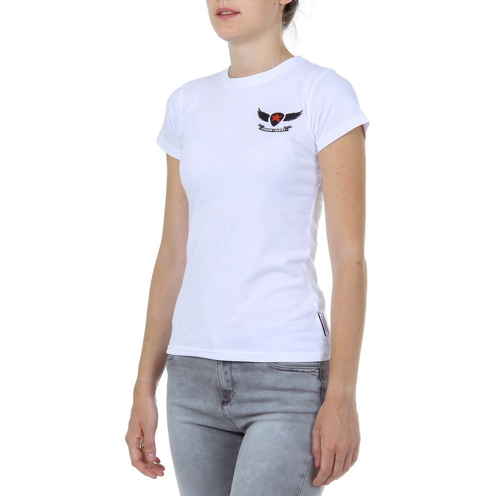 Camiseta Andrew Charles para mujer, manga corta, cuello redondo, color blanco TARANA