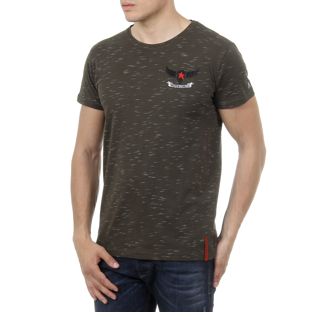 Andrew Charles Mens T-Shirt Short Sleeves Round Neck Dark Green DYLAN