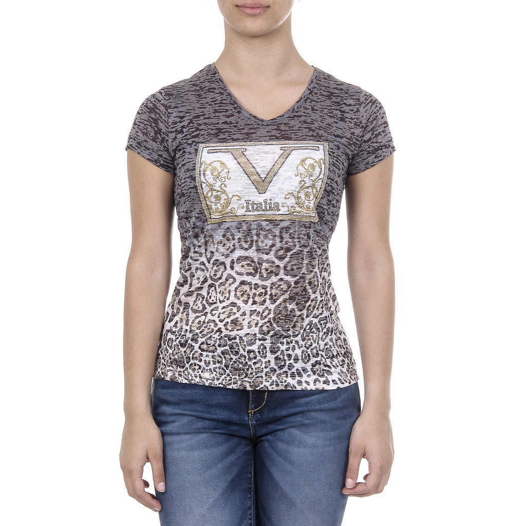 V 1969 Italia Womens T-shirt Short Sleeves V-Neck Black EVELYN