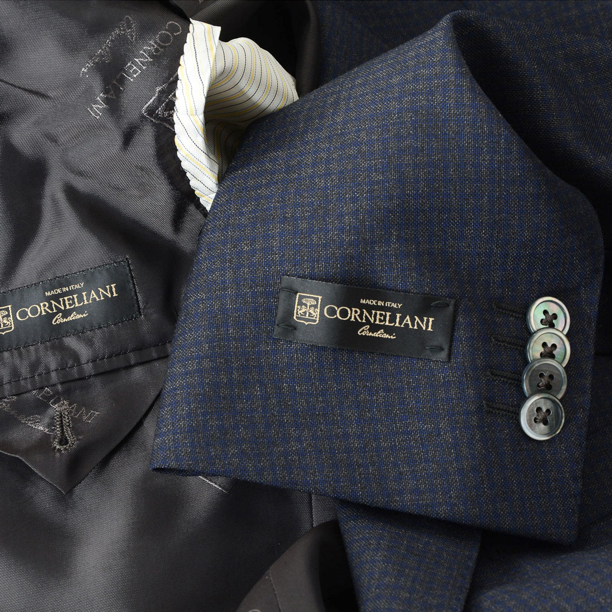 Corneliani Mens Suit Long Sleeves Dark Grey Super 110's