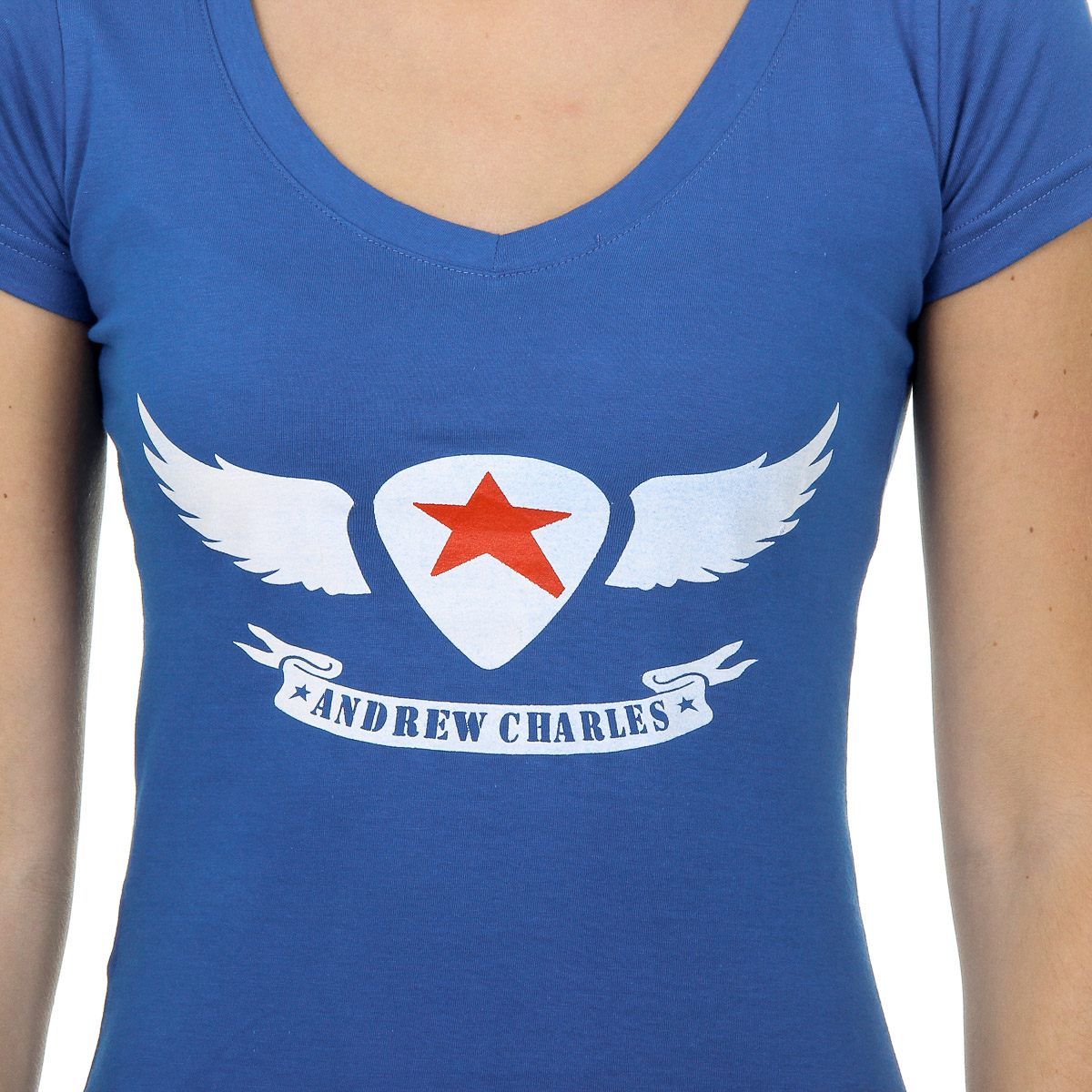 Camiseta Andrew Charles para mujer, manga corta, cuello en V, azul TAPIWA