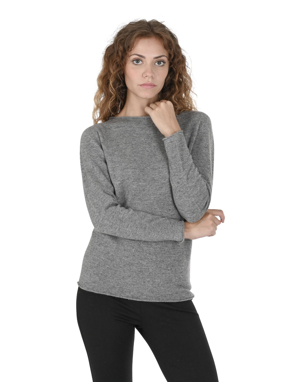 Suéter de cuello barco para mujer de cachemira Crown of Edinburgh COE 0025 GRIS