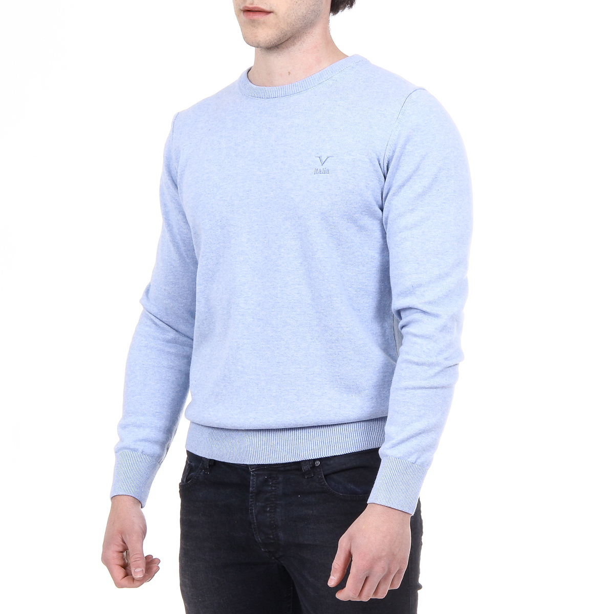 Suéter V 1969 Italia para hombre, manga larga, cuello redondo