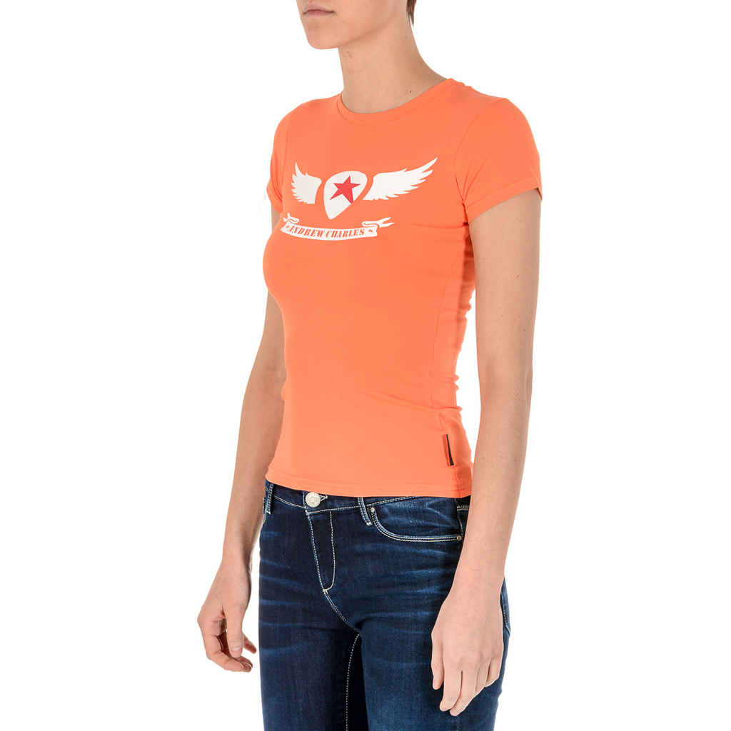 Camiseta Andrew Charles para mujer, manga corta, cuello redondo, naranja, TARANA