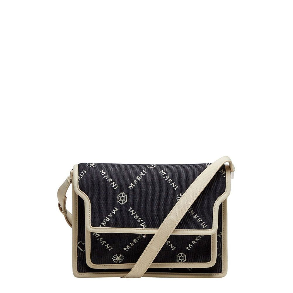 Bolso de hombro de tela Marni Monogram negro