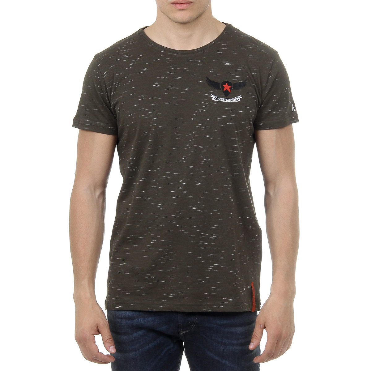 Andrew Charles Mens T-Shirt Short Sleeves Round Neck Dark Green DYLAN