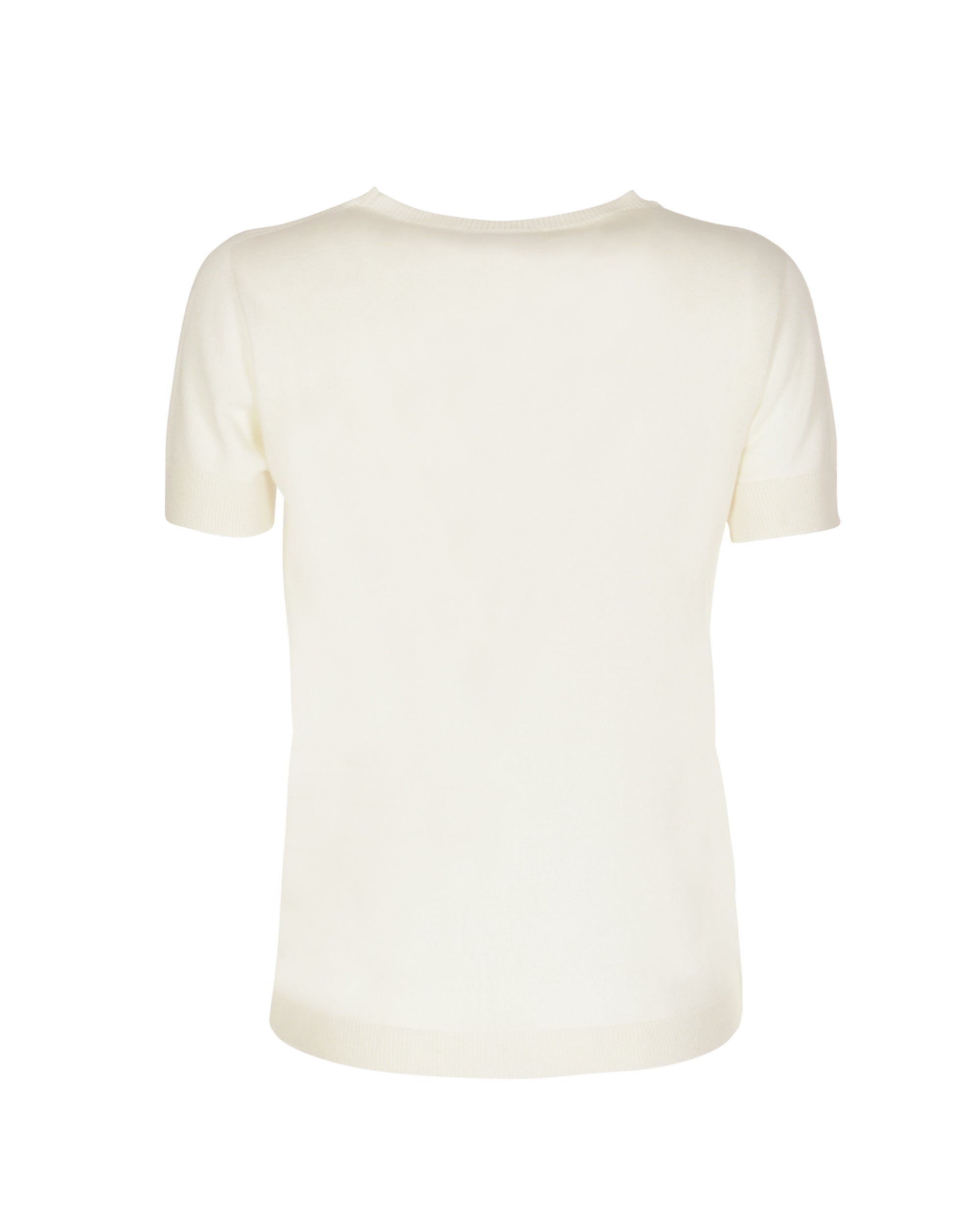 Jersey de cachemira de verano, cuello redondo, manga corta, color marfil