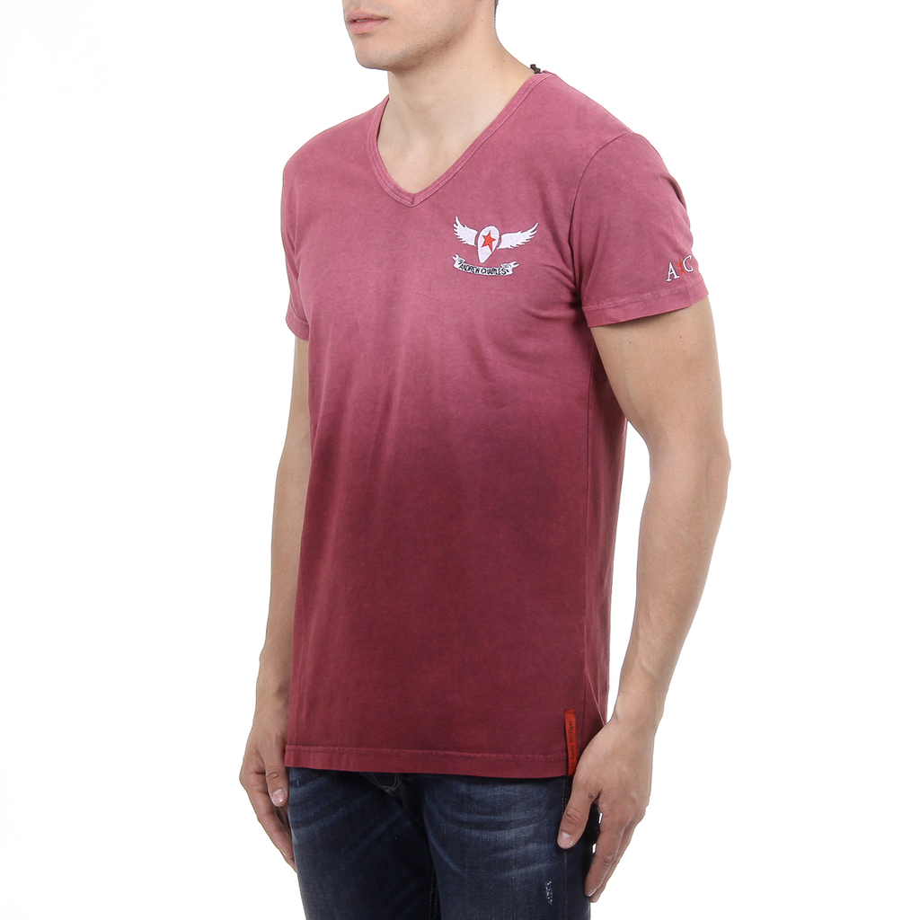 Andrew Charles Mens T-Shirt Short Sleeves V-Neck Bordeaux ELI