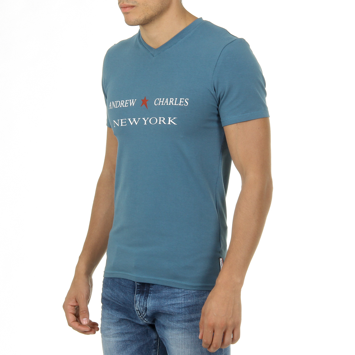 Camiseta Andrew Charles para hombre, manga corta, cuello en V, verde, KENAN