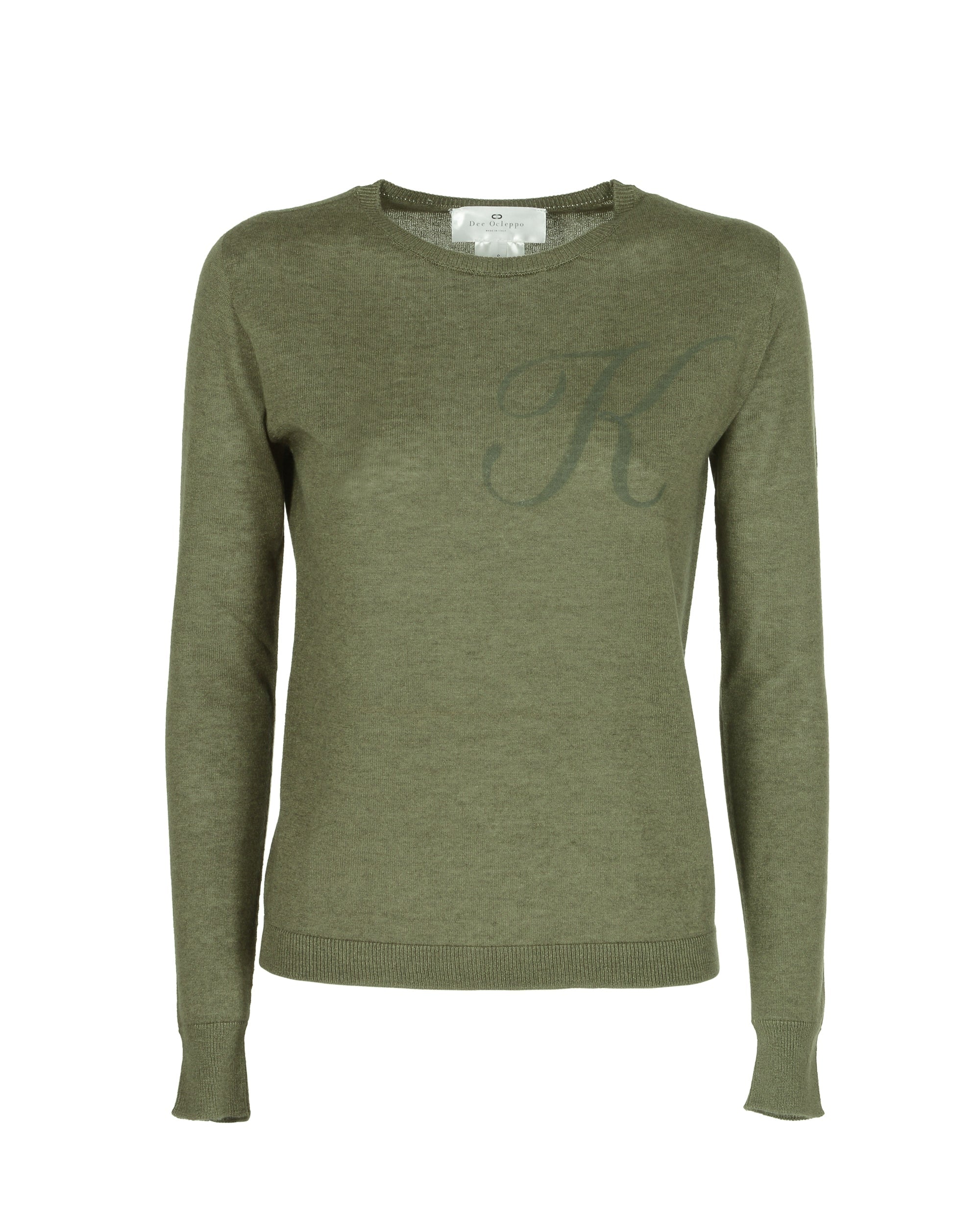 Jersey de cachemira de verano con cuello redondo y manga larga, color verde
