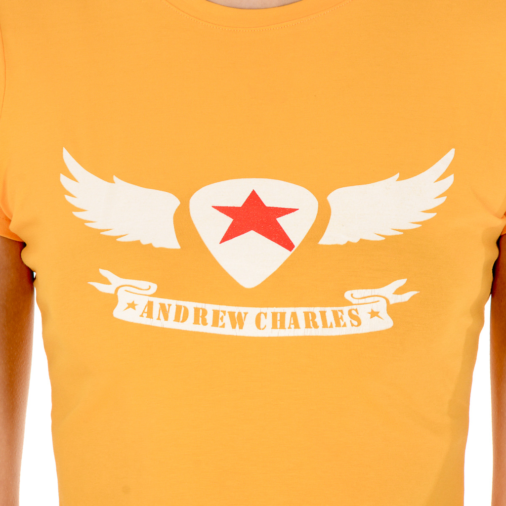 Camiseta Andrew Charles para mujer, manga corta, cuello redondo, amarilla, TARANA