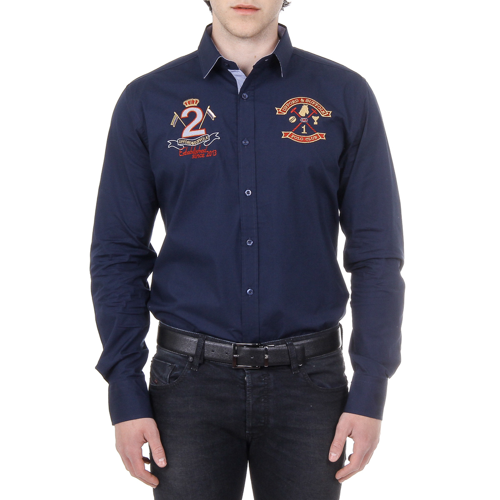 Camisa de manga larga para hombre del Ufford & Suffolk Polo Club US010 AZUL MARINO