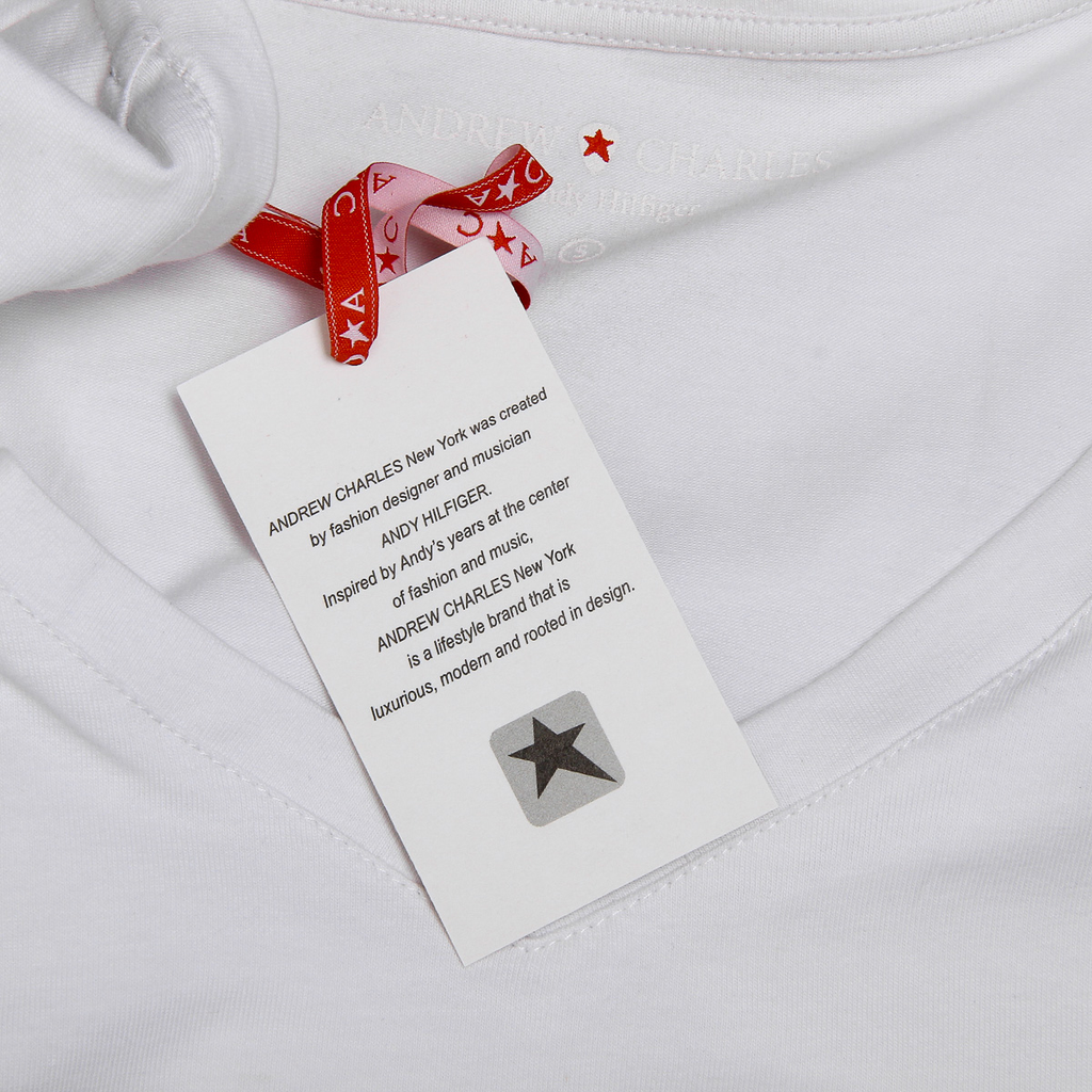 Camiseta Andrew Charles para mujer, manga corta, cuello en V, blanca, TAPIWA