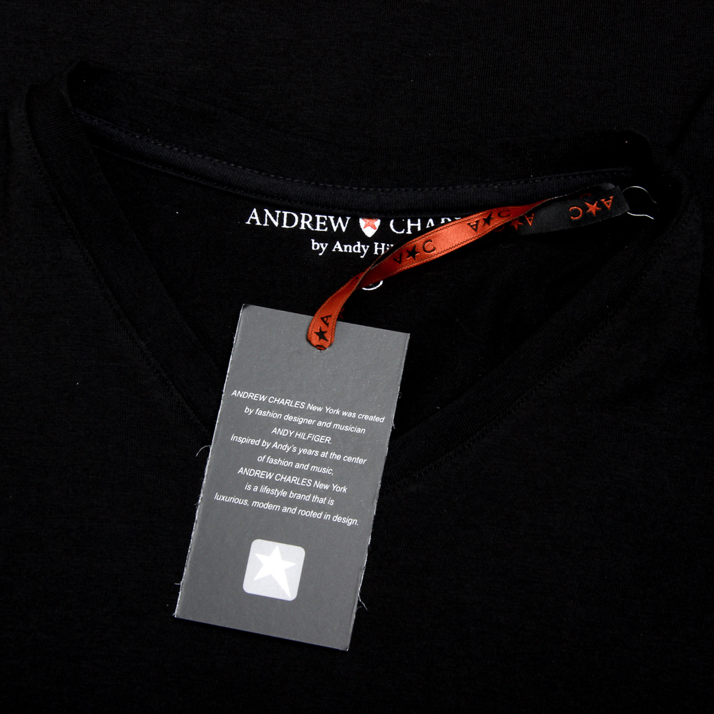 Camiseta Andrew Charles para hombre, manga corta, cuello en V, negra, KENAN