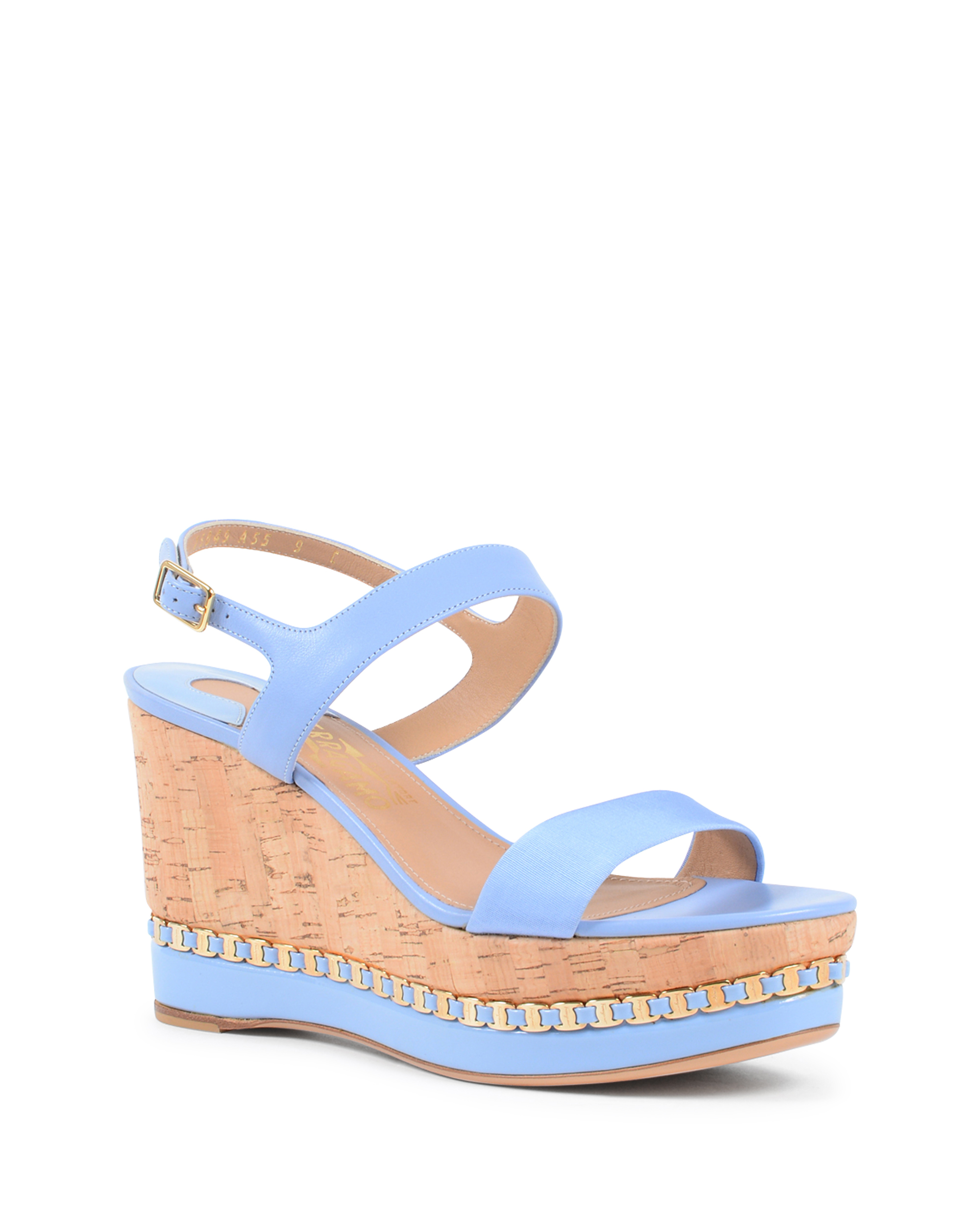 Sandalia de cuña para mujer Salvatore Ferragamo Azul Claro MOLLIE