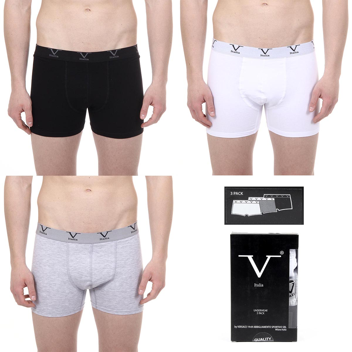 V 1969 Italia - Pack de tres calzoncillos tipo bóxer para hombre