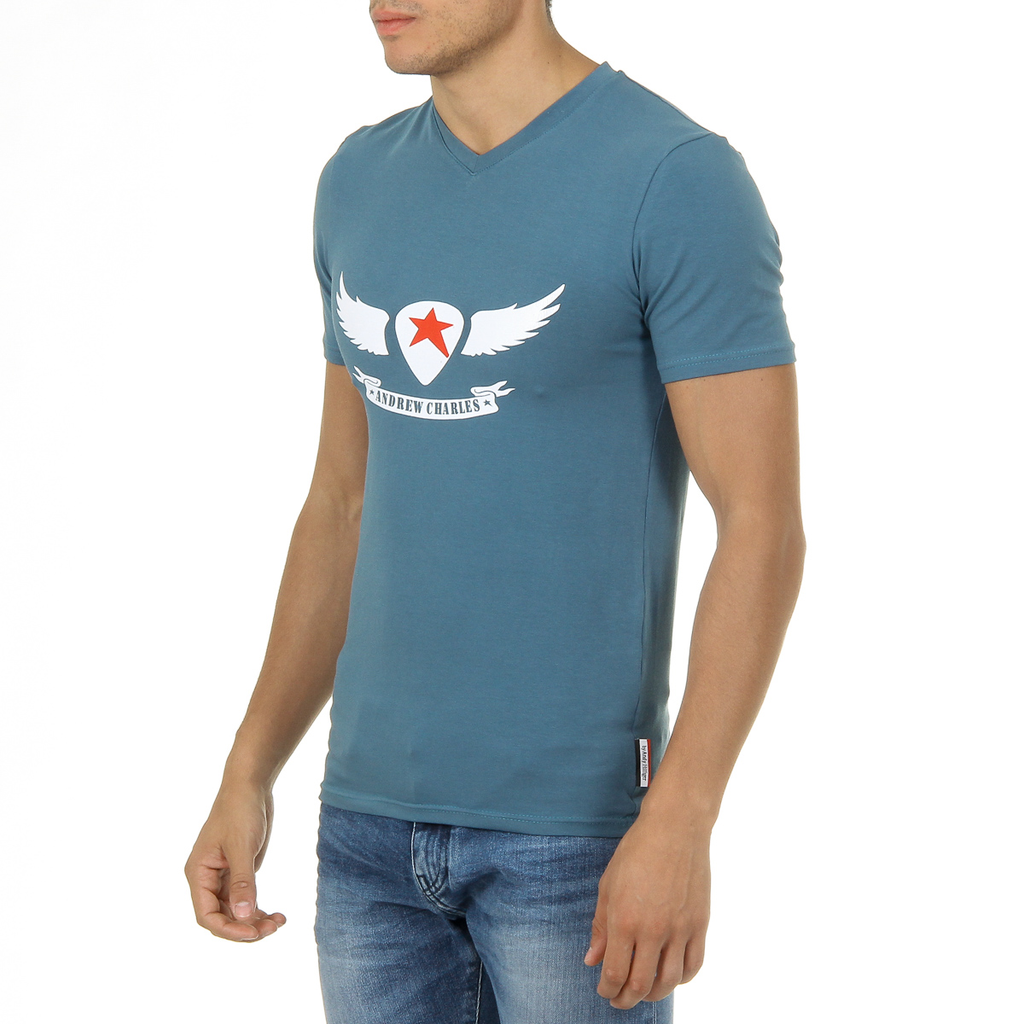 Camiseta Andrew Charles para hombre, manga corta, cuello en V, verde, KENAN