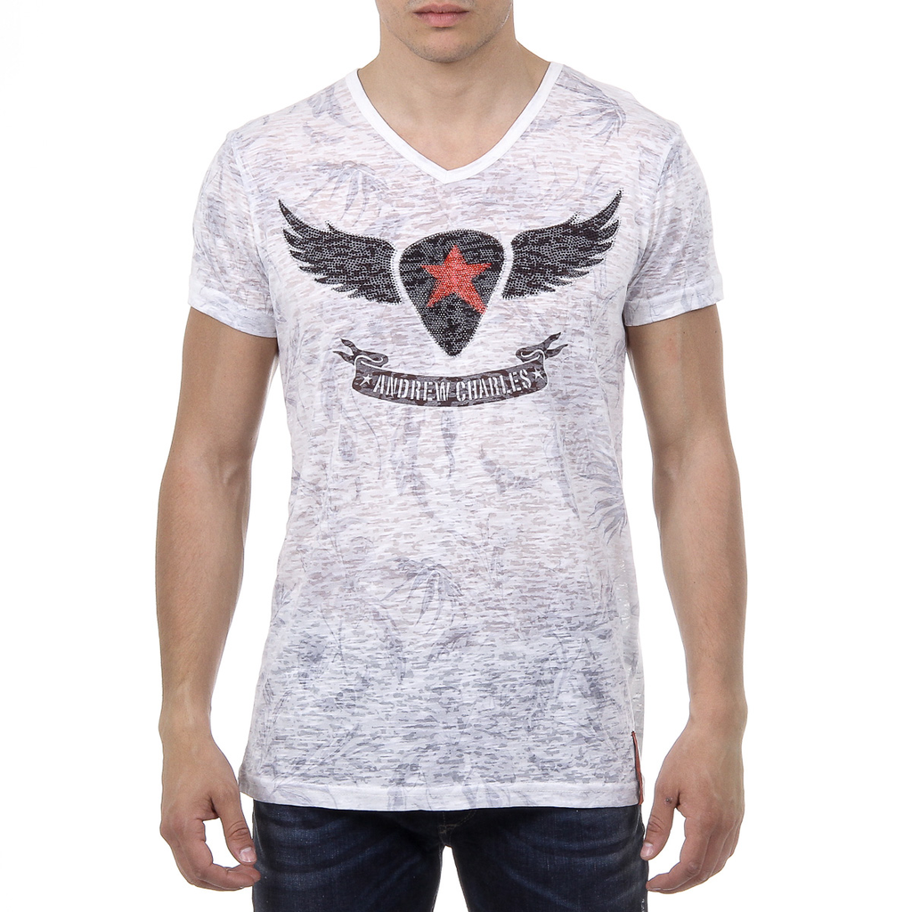 Andrew Charles Mens T-Shirt Short Sleeves V-Neck White ISAAC