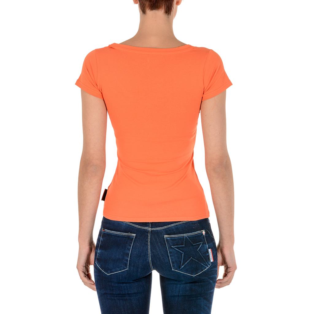 Camiseta Andrew Charles para mujer, manga corta, cuello en V, naranja, TAPIWA