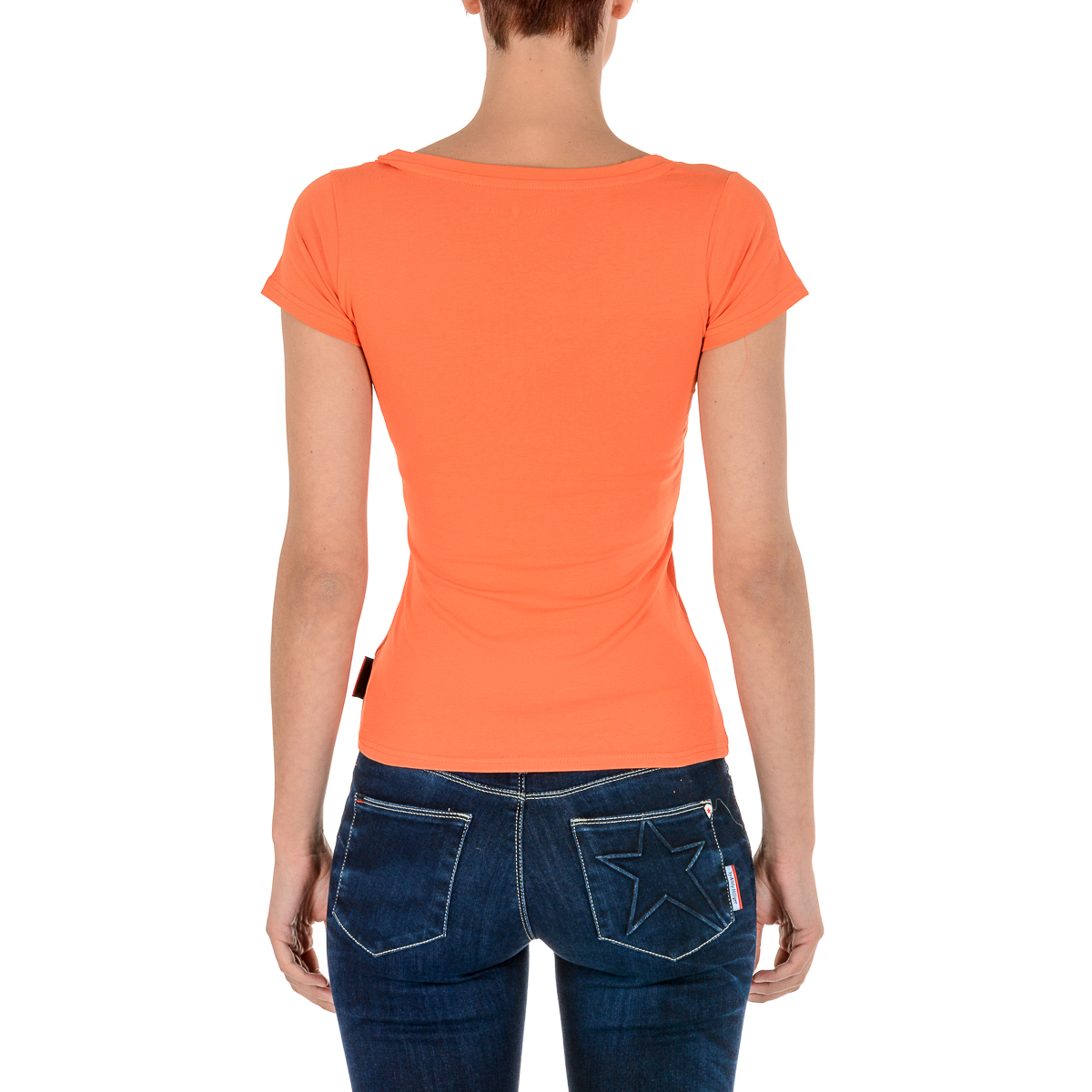 Camiseta Andrew Charles para mujer, manga corta, cuello en V, naranja, TAPIWA