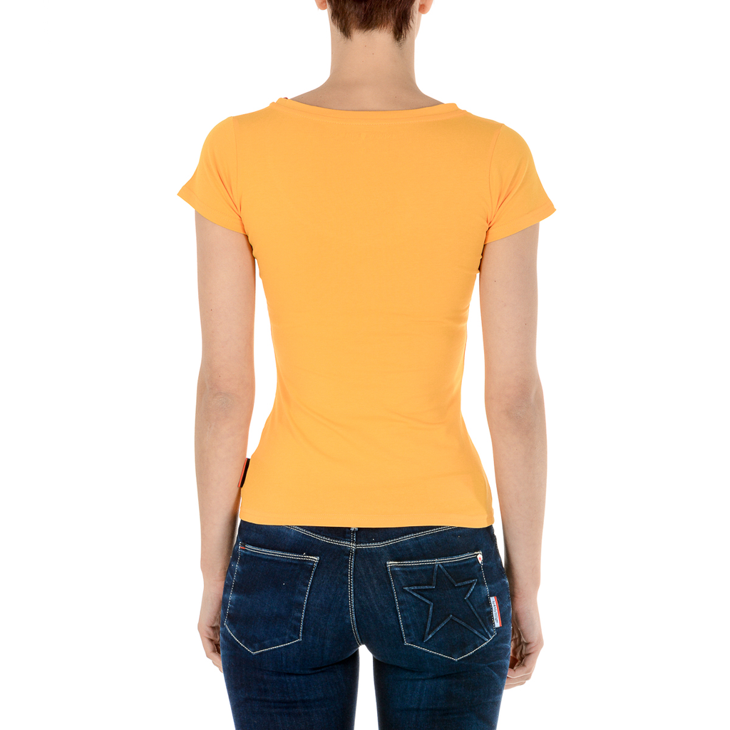 Camiseta Andrew Charles para mujer, manga corta, cuello en V, amarilla, TAPIWA