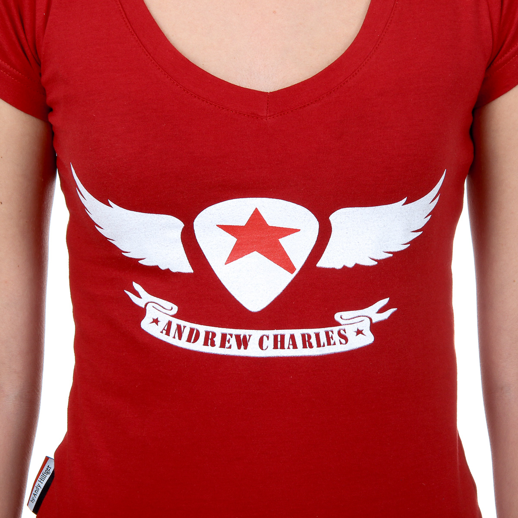Camiseta Andrew Charles para mujer, manga corta, cuello en V, roja, TAPIWA