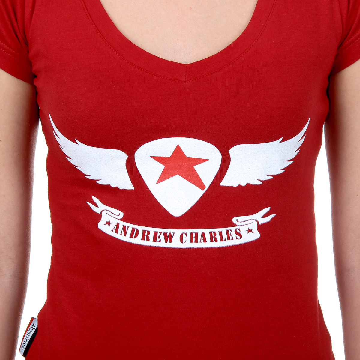 Camiseta Andrew Charles para mujer, manga corta, cuello en V, roja, TAPIWA