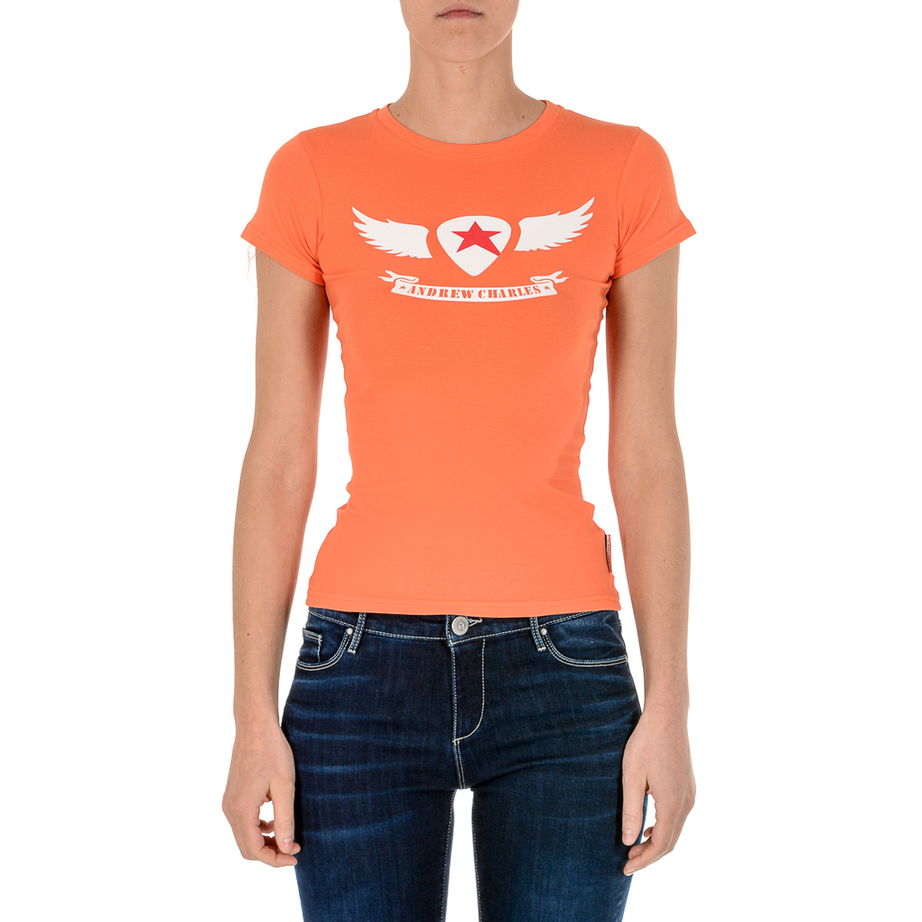 Camiseta Andrew Charles para mujer, manga corta, cuello redondo, naranja, TARANA